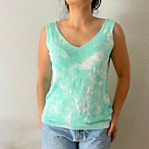 vtg 90s wide strap tie dye green‎ sleeveless knit tank shirt basics top medium